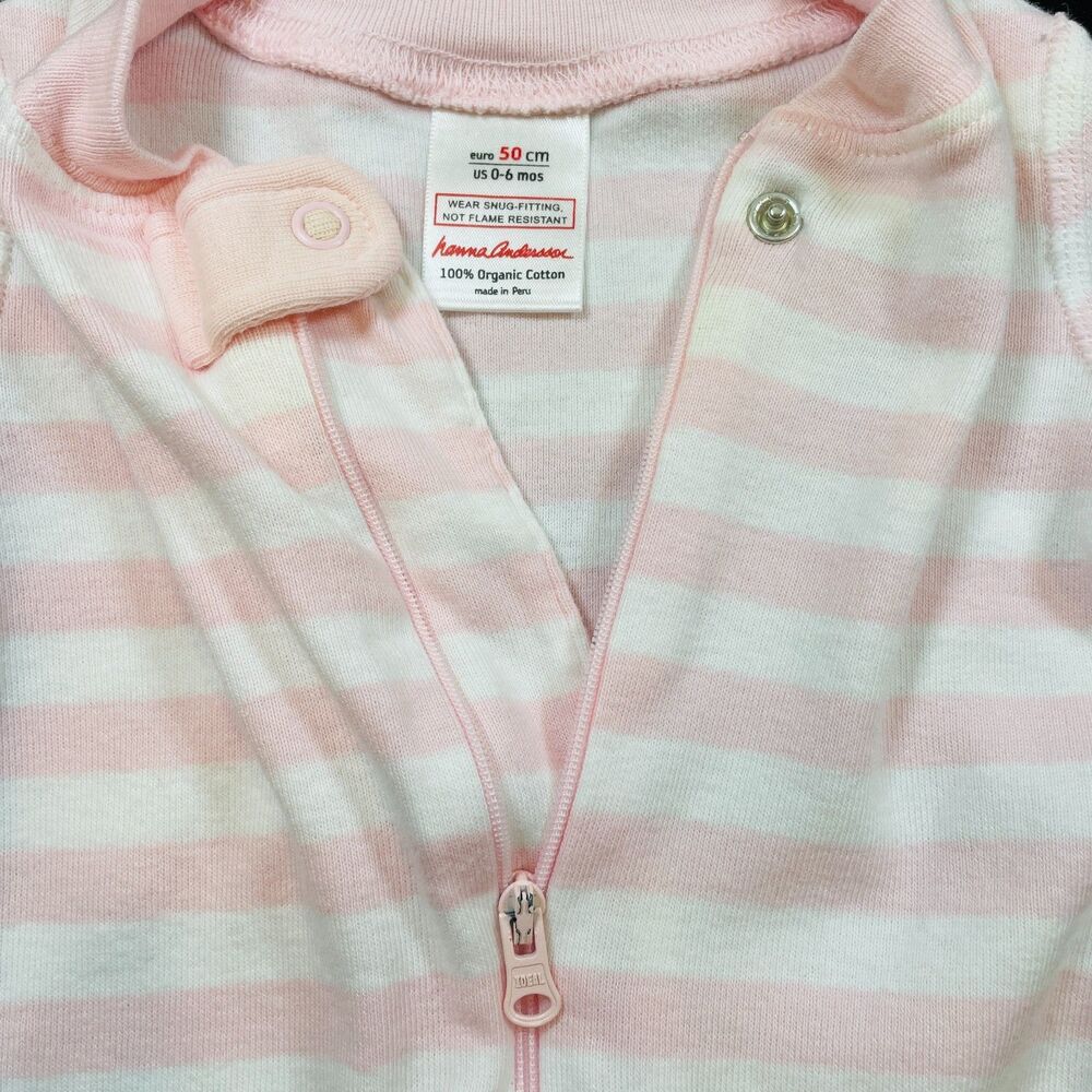 ~ Hanna Andersson Sleeper Pajama 0-6mo Zip Pink White Long Sleeve Organic Cotton - Picture 10 of 11